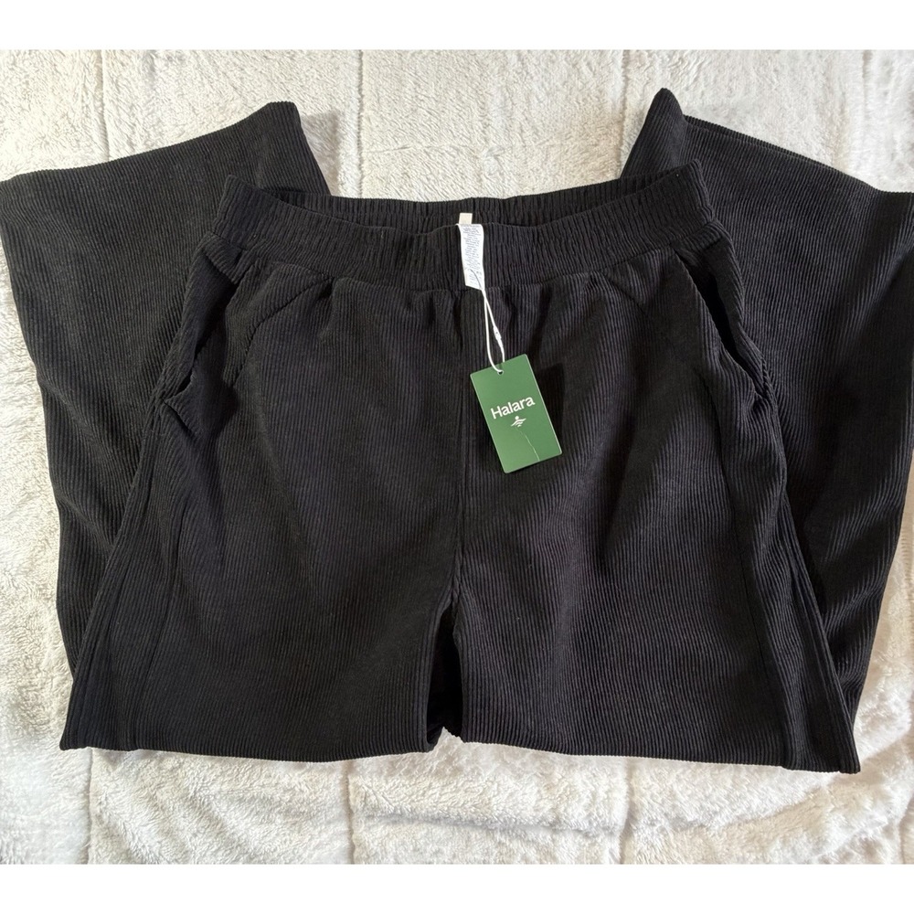 Halara Mid Rise Pockets Straight Leg Corduroy Casual Pants Black Size XL